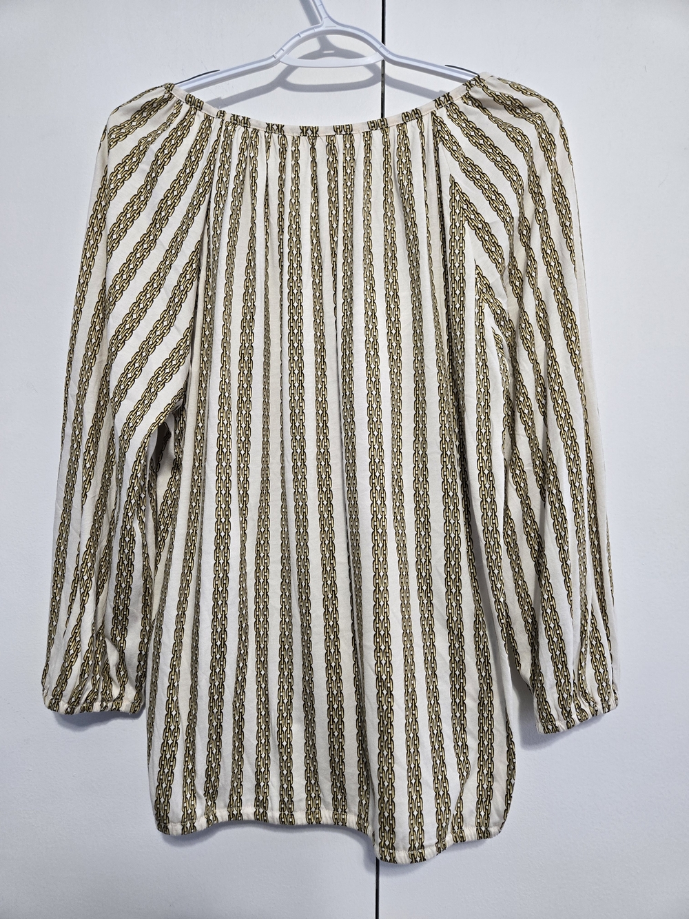 Michael Michael Kors Chain Print Peasant‎ Blouse Cream Gold Large - Picture 4 of 4